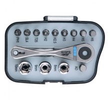 Реверсивная трещотка с набором бит и торцевыми головками, 14 шт Барс