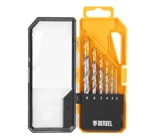 Набор сверл по металлу, 2-8мм, Р6М5-TiN, Golden Tip, 6 шт Denzel