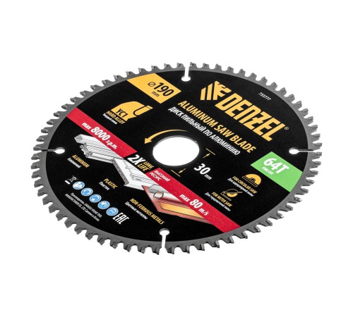 Пильный диск по алюминию ф190 х 30 мм, 64 зубьев Denzel