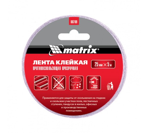 Лента клейкая противоскользящая, прозрачная 25 мм x 5 м Matrix Лента клейкая противоскользящая, прозрачная 25 мм x 5 м Matrix