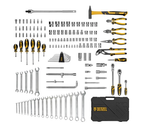 Набор инструментов, 1/2", 1/4", 3/8", CrV, S2, пластиковый кейс, 144 предмета Denzel