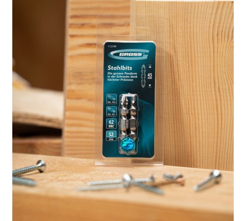 Набор бит двухстор., PH2-PH2х45мм, PZ2-PZ1х45мм, сталь S2, 2 шт. Gross