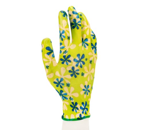 Перчатки садовые из полиэстера с нитрильным обливом, зеленые, M Palisad