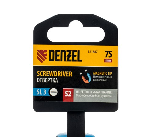 Отвертка, SL3х75 мм, S2, 3к рукоятка Denzel Отвертка, SL3х75 мм, S2, 3к рукоятка Denzel