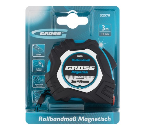 Рулетка Magnetisch 3 м х 16 мм,обрезиненный корпус,автоматическая фиксация,Нейлоновое покрытиеытие,зацеп с магнитом Gross Рулетка Magnetisch 3 м х 16 мм,обрезиненный корпус,автоматическая фиксация,Нейлоновое покрытиеытие,зацеп с магнитом Gross