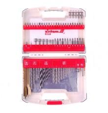 Набор сверл комбинированный, сверла по металлу 1-6 мм, бетону 4-8 мм, дереву 3-8 мм, перовые 16,22 мм, биты 44 шт, адаптер, головки 6 шт, 75 предметов Pro Ma