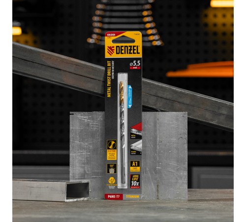 Сверло спиральное по металлу 5,5 х 139 мм, Р6М5, Golden Tip, удлиненное Denzel