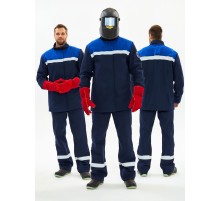 Костюм сварщика Велд-СОП 2 кл.защиты (тк.Хлопок-ОП,350) брюки, т.синий/васильковый