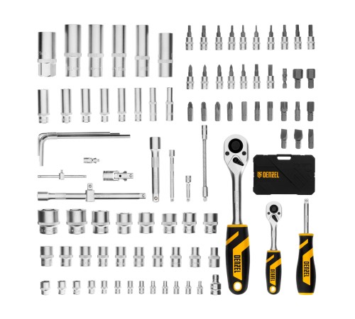 Набор инструментов, 1/2", 1/4", CrV, S2, пластиковый кейс, 94 предмета Denzel