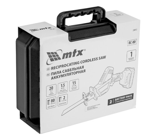 Пила сабельная аккумуляторная RС-80, Li-Ion, 20 В MTX Пила сабельная аккумуляторная RС-80, Li-Ion, 20 В MTX