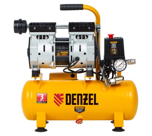 Компрессор DLS650/10 безмаслянный малошумный 650 Вт, 120 л/мин, ресивер 10 л Denzel Компрессор DLS650/10 безмаслянный малошумный 650 Вт, 120 л/мин, ресивер 10 л Denzel