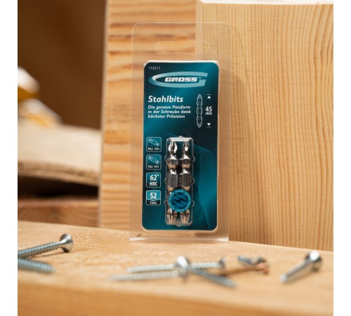 Набор бит двухстор., PH2-PH1х45мм, PZ2-PZ1х45мм, сталь S2, 2 шт. Gross