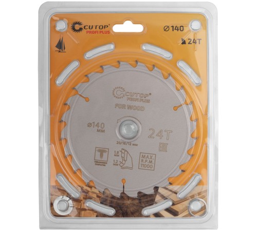 Диск пильный по дереву с тефлоновым покрытием 24Т, CUTOP Profi plus, 140 х 1,2/1,8 х 20/16/12 мм CUTOP