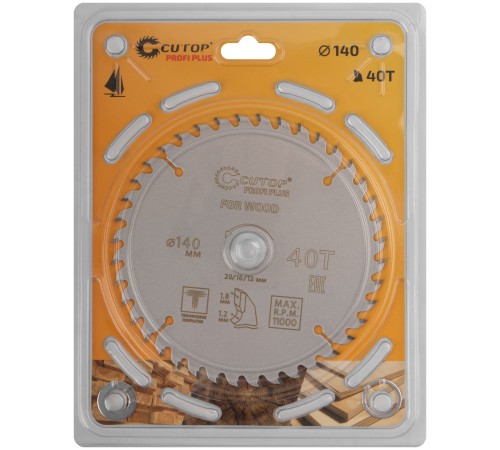 Диск пильный по дереву с тефлоновым покрытием 40Т, CUTOP Profi plus, 140 х 1,2/1,8 х 20/16/12 мм CUTOP Диск пильный по дереву с тефлоновым покрытием 40Т, CUTOP Profi plus, 140 х 1,2/1,8 х 20/16/12 мм CUTOP