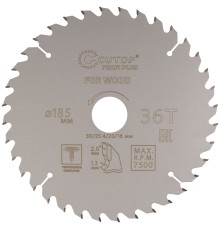Диск пильный по дереву с тефлоновым покрытием 36Т, CUTOP Profi plus, 185 х 1,3/2,0 х 30/25,4/20/16 мм CUTOP