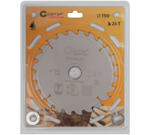 Диск пильный по дереву с тефлоновым покрытием 24Т, CUTOP Profi plus, 190 х 1,5/2,2 х 30/25,4/20/16 мм CUTOP Диск пильный по дереву с тефлоновым покрытием 24Т, CUTOP Profi plus, 190 х 1,5/2,2 х 30/25,4/20/16 мм CUTOP