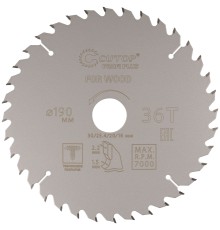 Диск пильный по дереву с тефлоновым покрытием 36Т, CUTOP Profi plus, 190 х 1,5/2,2 х 30/25,4/20/16 мм CUTOP