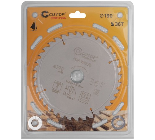 Диск пильный по дереву с тефлоновым покрытием 36Т, CUTOP Profi plus, 190 х 1,5/2,2 х 30/25,4/20/16 мм CUTOP