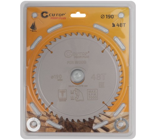 Диск пильный по дереву с тефлоновым покрытием 48Т, CUTOP Profi plus, 190 х 1,5/2,2 х 30/25,4/20/16 мм CUTOP Диск пильный по дереву с тефлоновым покрытием 48Т, CUTOP Profi plus, 190 х 1,5/2,2 х 30/25,4/20/16 мм CUTOP
