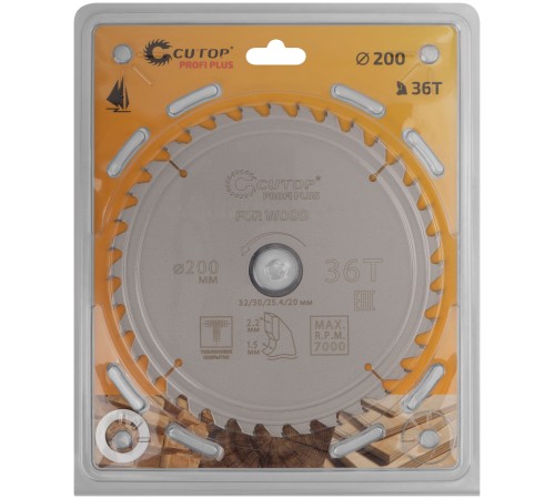 Диск пильный по дереву с тефлоновым покрытием 36Т, CUTOP Profi plus, 200 х 1,5/2,2 х 32/30/25,4/20 мм CUTOP Диск пильный по дереву с тефлоновым покрытием 36Т, CUTOP Profi plus, 200 х 1,5/2,2 х 32/30/25,4/20 мм CUTOP