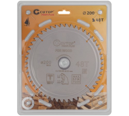 Диск пильный по дереву с тефлоновым покрытием 48Т, CUTOP Profi plus, 200 х 1,5/2,2 х 32/30/25,4/20 мм CUTOP Диск пильный по дереву с тефлоновым покрытием 48Т, CUTOP Profi plus, 200 х 1,5/2,2 х 32/30/25,4/20 мм CUTOP