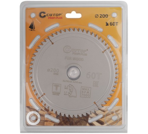Диск пильный по дереву с тефлоновым покрытием 60Т, CUTOP Profi plus, 200 х 1,5/2,2 х 32/30/25,4/20 мм CUTOP Диск пильный по дереву с тефлоновым покрытием 60Т, CUTOP Profi plus, 200 х 1,5/2,2 х 32/30/25,4/20 мм CUTOP