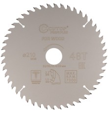 Диск пильный по дереву с тефлоновым покрытием 48Т, CUTOP Profi plus, 210 х 1,5/2,2 х 32/30/25,4/20 мм CUTOP
