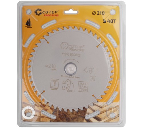 Диск пильный по дереву с тефлоновым покрытием 48Т, CUTOP Profi plus, 210 х 1,5/2,2 х 32/30/25,4/20 мм CUTOP Диск пильный по дереву с тефлоновым покрытием 48Т, CUTOP Profi plus, 210 х 1,5/2,2 х 32/30/25,4/20 мм CUTOP