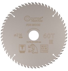 Диск пильный по дереву с тефлоновым покрытием 60Т, CUTOP Profi plus, 216 х 1,5/2,2 х 32/30/25,4/20 мм CUTOP