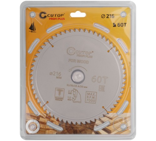 Диск пильный по дереву с тефлоновым покрытием 60Т, CUTOP Profi plus, 216 х 1,5/2,2 х 32/30/25,4/20 мм CUTOP Диск пильный по дереву с тефлоновым покрытием 60Т, CUTOP Profi plus, 216 х 1,5/2,2 х 32/30/25,4/20 мм CUTOP