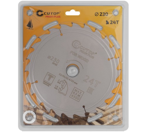 Диск пильный по дереву с тефлоновым покрытием 24Т, CUTOP Profi plus, 230 х 1,6/2,4 х 32/30/25,4/20 мм CUTOP