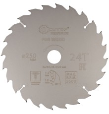 Диск пильный по дереву с тефлоновым покрытием 24Т, CUTOP Profi plus, 250 х 1,8/2,6 х 32/30/25,4/20 мм CUTOP