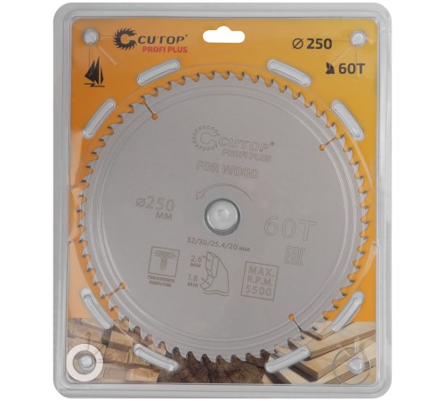 Диск пильный по дереву с тефлоновым покрытием 60Т, CUTOP Profi plus, 250 х 1,8/2,6 х 32/30/25,4/20 мм CUTOP Диск пильный по дереву с тефлоновым покрытием 60Т, CUTOP Profi plus, 250 х 1,8/2,6 х 32/30/25,4/20 мм CUTOP