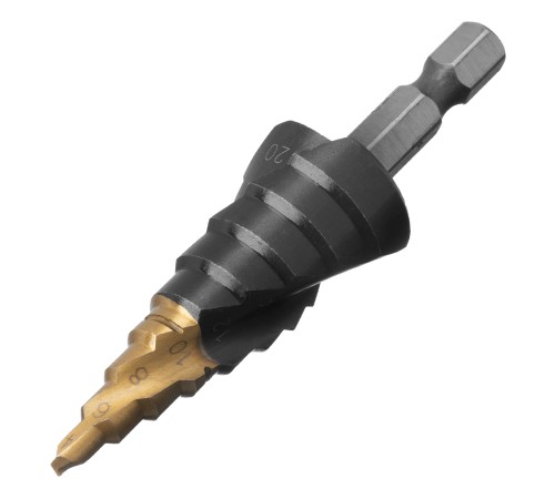 Сверло ступенчатое 4-6-8-10-12-14-16-18-20 мм, Р6М5, 6-гр. хвостовик Denzel