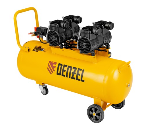 Компрессор безмасл. малошумный DLP-3000/100, 3 кВт, 2х1,5 кВт,100 л, 2850 об/мин,500 л/мин Denzel