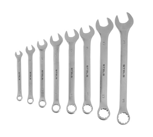 Набор ключей комбинированных 6-19 мм, 8 шт., CrV, матовый хром Stels