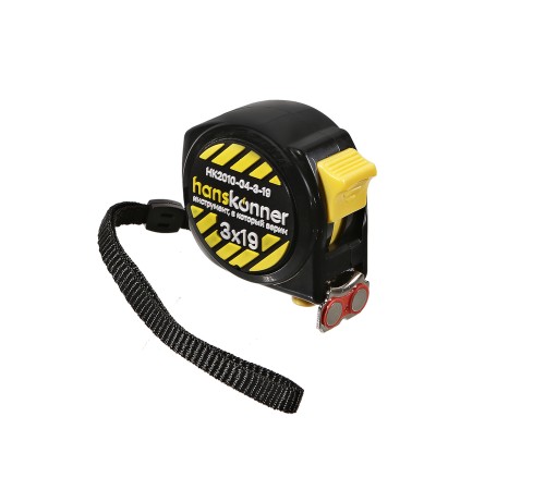 Рулетка 3x19мм, 2 стопа, компактн. корпус, 2 стопа,мощный магнит, Hanskonner