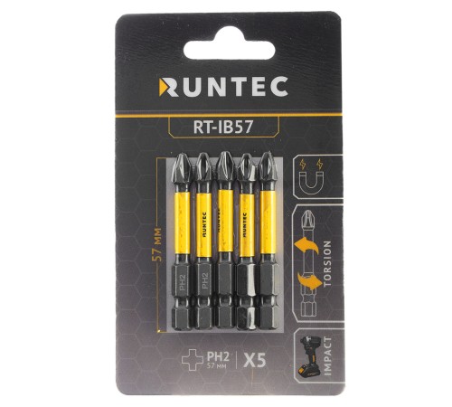 RUNTEC RT-IB57 Бита ударная RUNTEC H6.35 57мм PH2 5шт. RUNTEC RT-IB57 Бита ударная RUNTEC H6.35 57мм PH2 5шт.
