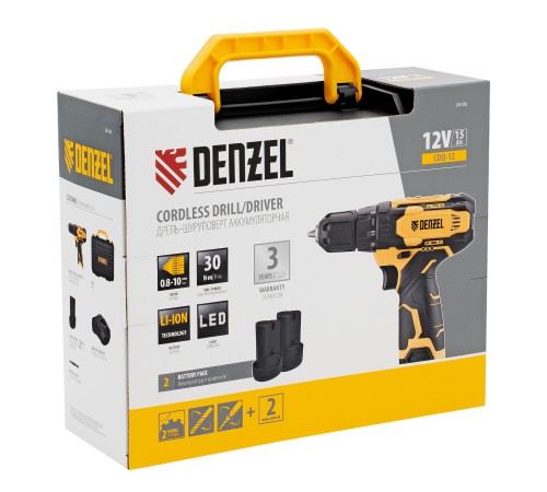 Дрель-шуруповерт аккумуляторная CDQ-12, Li-Ion, 12 В Denzel