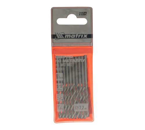 Сверло по металлу, 3.2 мм, полированное, HSS, 10 шт, цилиндрический хвостовик Matrix