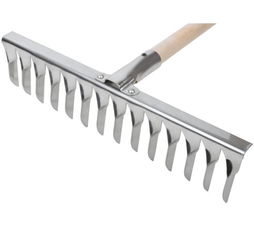 Грабли, витой зуб, нержавеющая сталь, 14 зубьев, с деревянным черенком FIT РОС