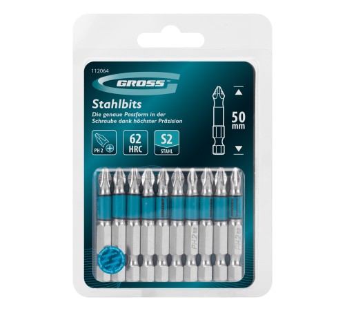 Бита PH2х50мм, сталь S2, кругл., 10 шт. Gross
