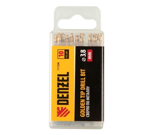 Сверло по металлу, 3,8 мм, HSS-Tin, Golden Tip, 10 шт. Denzel Сверло по металлу, 3,8 мм, HSS-Tin, Golden Tip, 10 шт. Denzel