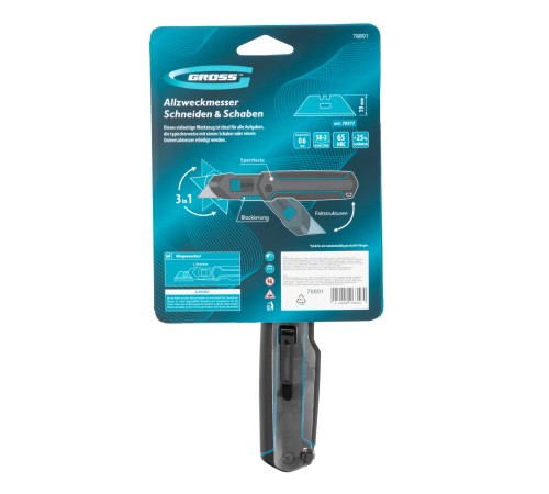 Нож-скребок складной, 19мм, сменное лезвие, SK2, 5 запас. лезвий, алюмин. корпус, клипса GROSS