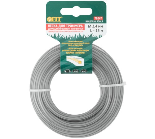 Леска для садовых триммеров усиленная, полиамидная жила, "Квадрат" 2,4 мм х 15 м FIT РОС Леска для садовых триммеров усиленная, полиамидная жила, "Квадрат" 2,4 мм х 15 м FIT РОС