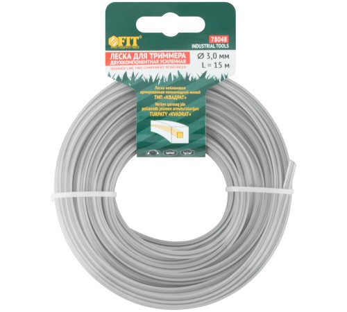 Леска для садовых триммеров усиленная, полиамидная жила, "Квадрат" 3,0 мм х 15 м FIT РОС Леска для садовых триммеров усиленная, полиамидная жила, "Квадрат" 3,0 мм х 15 м FIT РОС