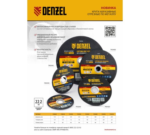 Круг отрезной по металлу, 125 х 1,0 х 22,2 мм, A60QBF Denzel