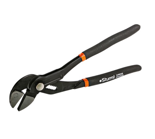 Клещи переставные, 250мм, зев 35мм, без насечек, кнопочный шарнир, Sturm!