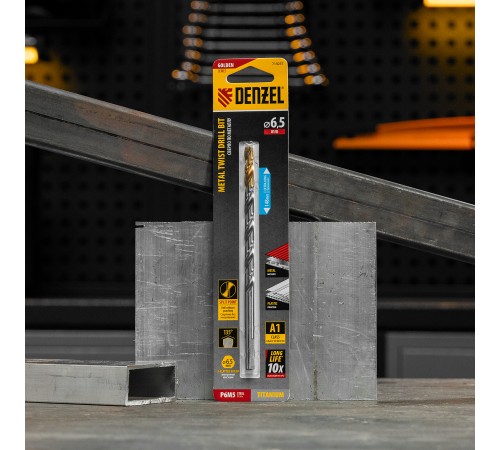 Сверло спиральное по металлу 6,5 х 148 мм, Р6М5, Golden Tip, удлиненное Denzel