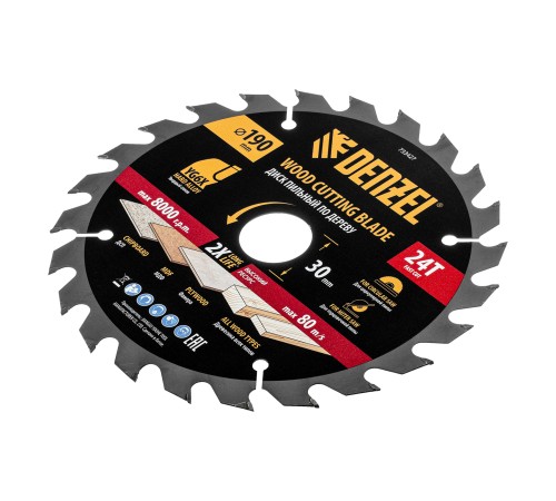 Пильный диск по дереву ф190 х 30 мм, 24 зубьев, тонкий Denzel